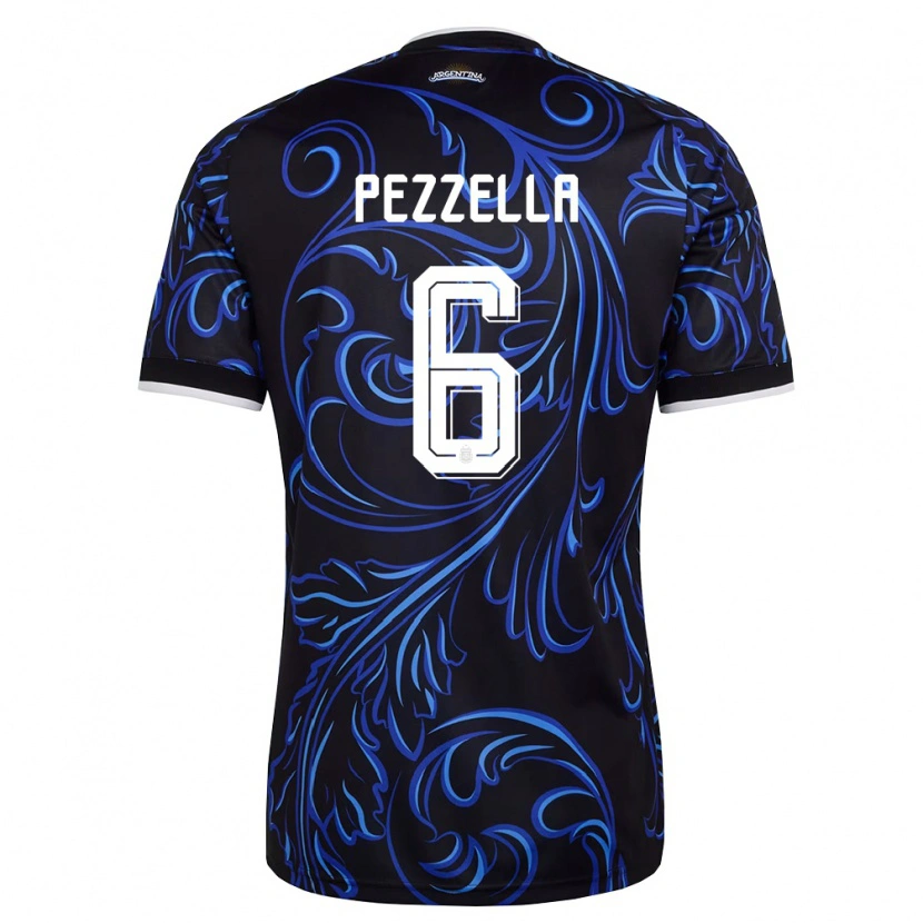 Danxen Women Argentina German Pezzella #6 Black White Sky Blue Away Jersey 26-28 T-Shirt
