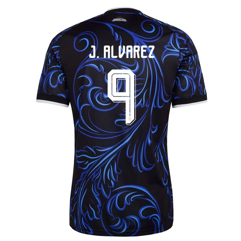 Danxen Women Argentina Julián Alvarez #9 Black White Sky Blue Away Jersey 26-28 T-Shirt