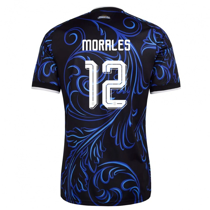 Danxen Women Argentina Lautaro Morales #12 Black White Sky Blue Away Jersey 26-28 T-Shirt