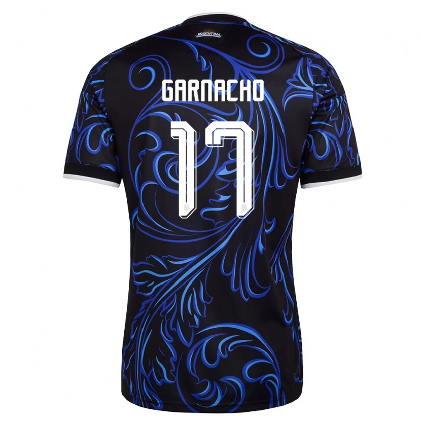 Danxen Women Argentina Alejandro Garnacho #17 Black White Sky Blue Away Jersey 26-28 T-Shirt