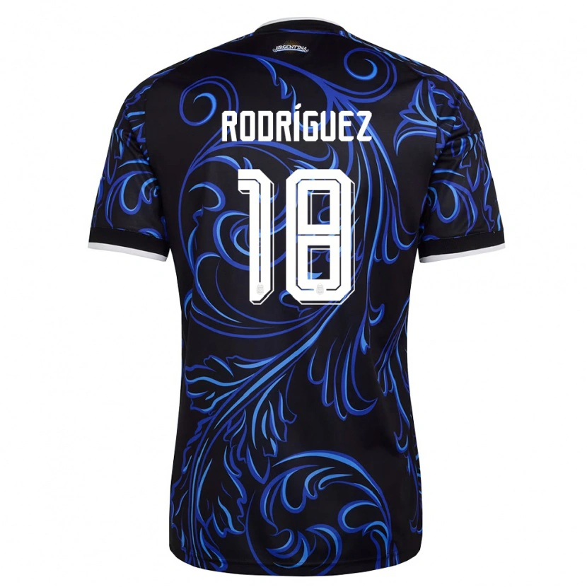 Danxen Women Argentina Guido Rodriguez #18 Black White Sky Blue Away Jersey 26-28 T-Shirt