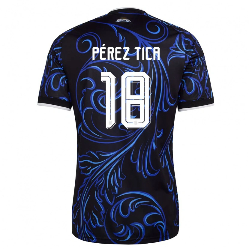 Danxen Women Argentina Jeremias Perez Tica #18 Black White Sky Blue Away Jersey 26-28 T-Shirt