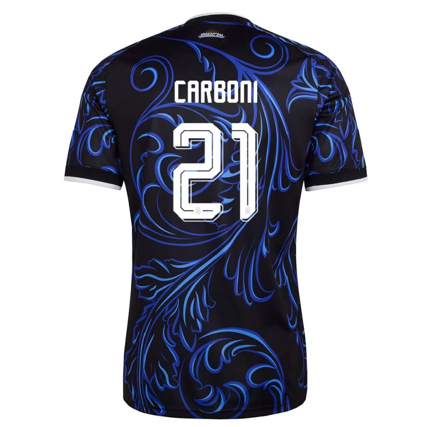 Danxen Women Argentina Valentin Carboni #21 Black White Sky Blue Away Jersey 26-28 T-Shirt