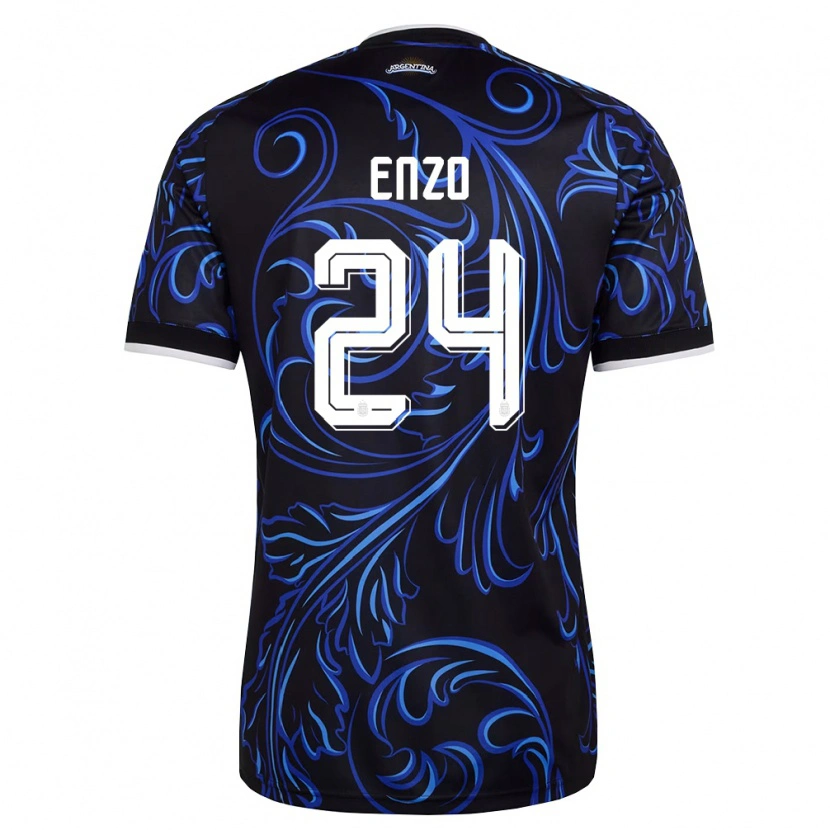 Danxen Women Argentina Enzo Fernández #24 Black White Sky Blue Away Jersey 26-28 T-Shirt