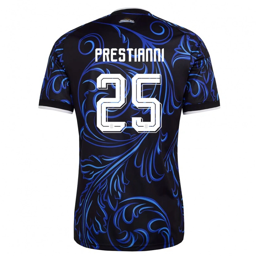 Danxen Women Argentina Gianluca Prestianni #25 Black White Sky Blue Away Jersey 26-28 T-Shirt