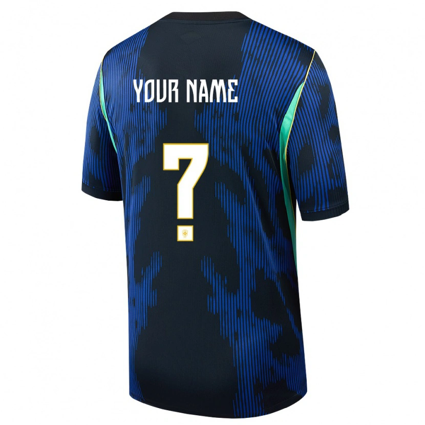 Danxen Women Brazil Your Name #0 Blue Navy Yellow Away Jersey 26-28 T-Shirt