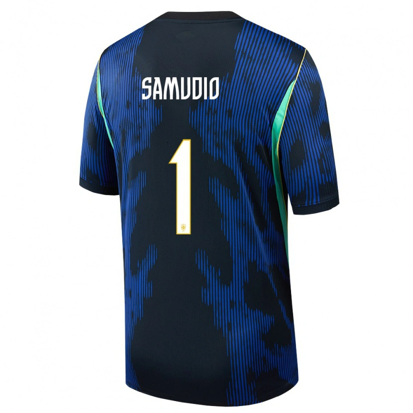Danxen Women Brazil Bruno Samudio #1 Blue Navy Yellow Away Jersey 26-28 T-Shirt
