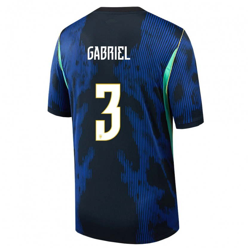 Danxen Women Brazil Gabriel Magalhães #3 Blue Navy Yellow Away Jersey 26-28 T-Shirt