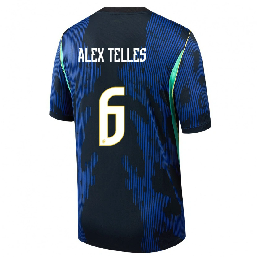Danxen Women Brazil Alex Telles #6 Blue Navy Yellow Away Jersey 26-28 T-Shirt