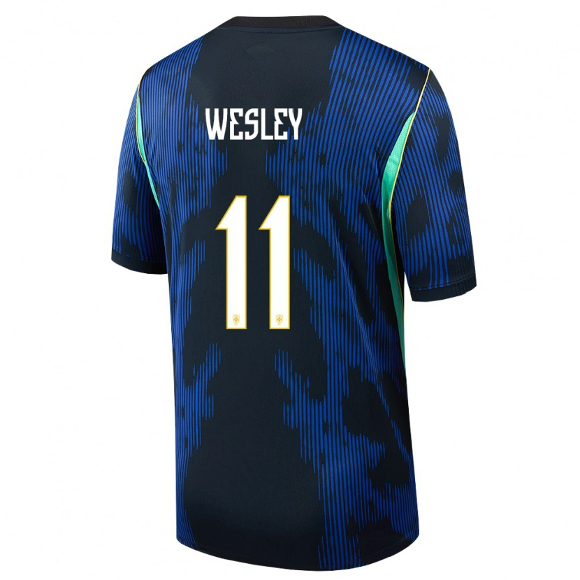 Danxen Women Brazil Wesley #11 Blue Navy Yellow Away Jersey 26-28 T-Shirt