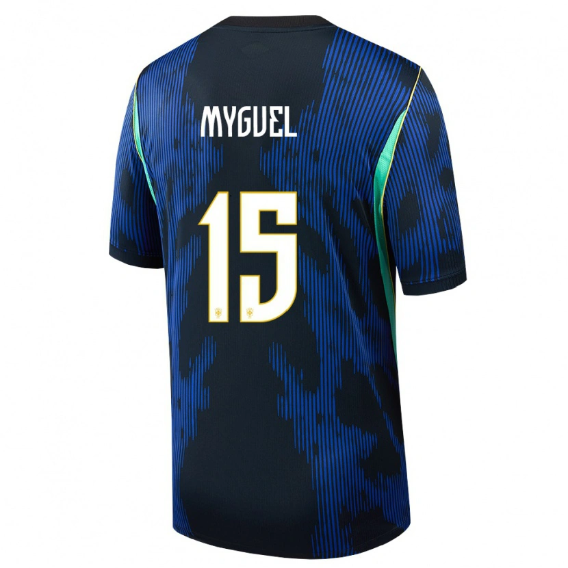 Danxen Women Brazil Myguel #15 Blue Navy Yellow Away Jersey 26-28 T-Shirt