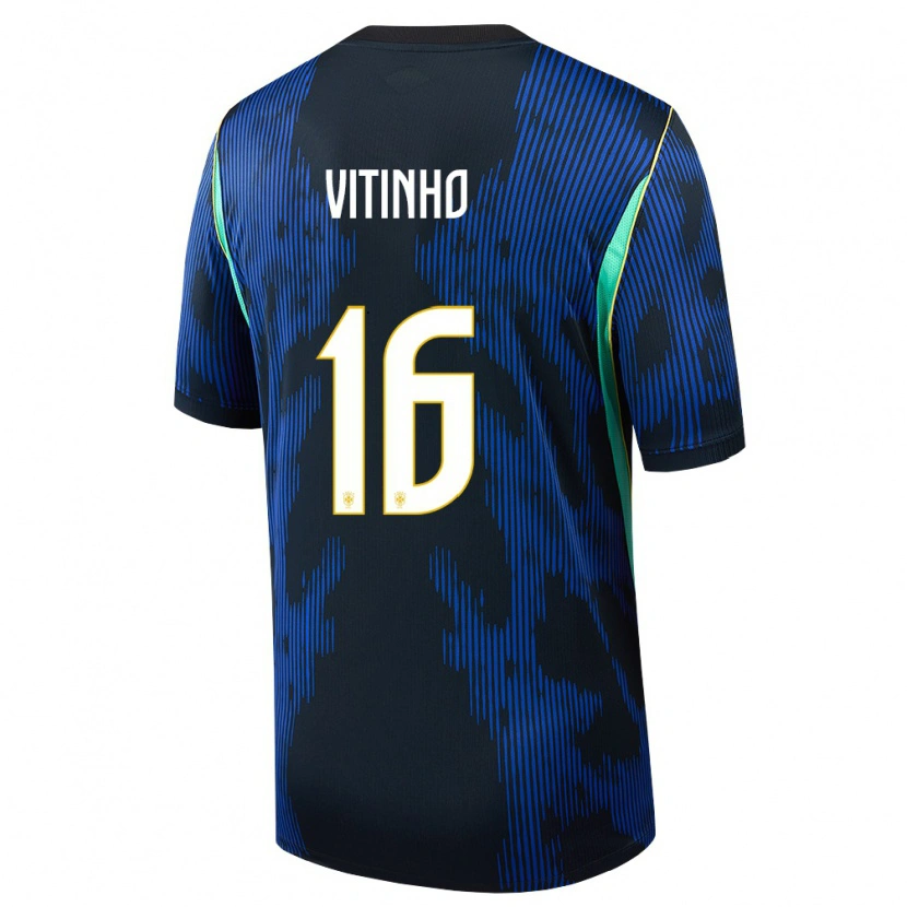 Danxen Women Brazil Vitinho #16 Blue Navy Yellow Away Jersey 26-28 T-Shirt
