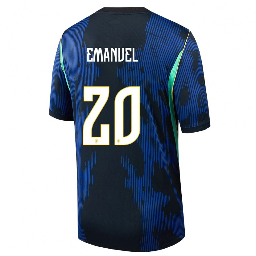 Danxen Women Brazil Emanuel #20 Blue Navy Yellow Away Jersey 26-28 T-Shirt
