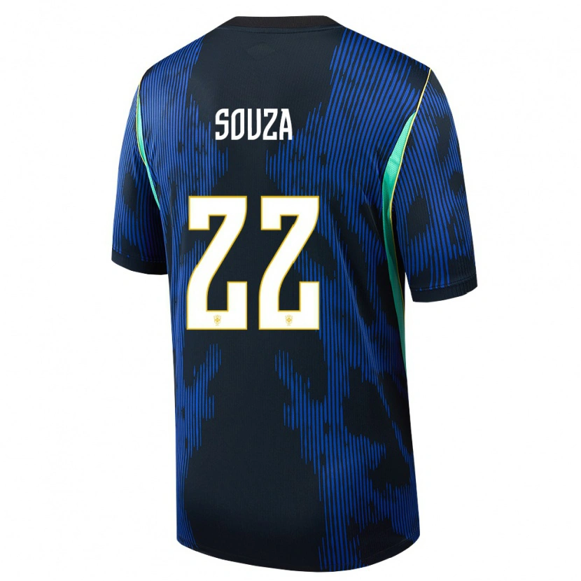 Danxen Women Brazil Luiz Souza #22 Blue Navy Yellow Away Jersey 26-28 T-Shirt