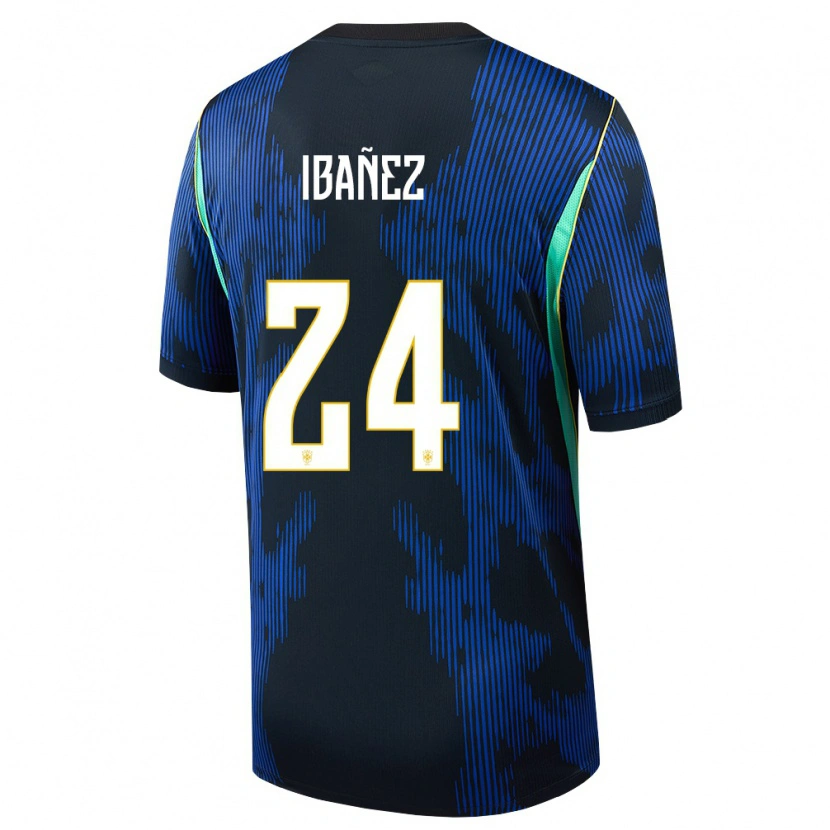 Danxen Women Brazil Roger Ibañez #24 Blue Navy Yellow Away Jersey 26-28 T-Shirt