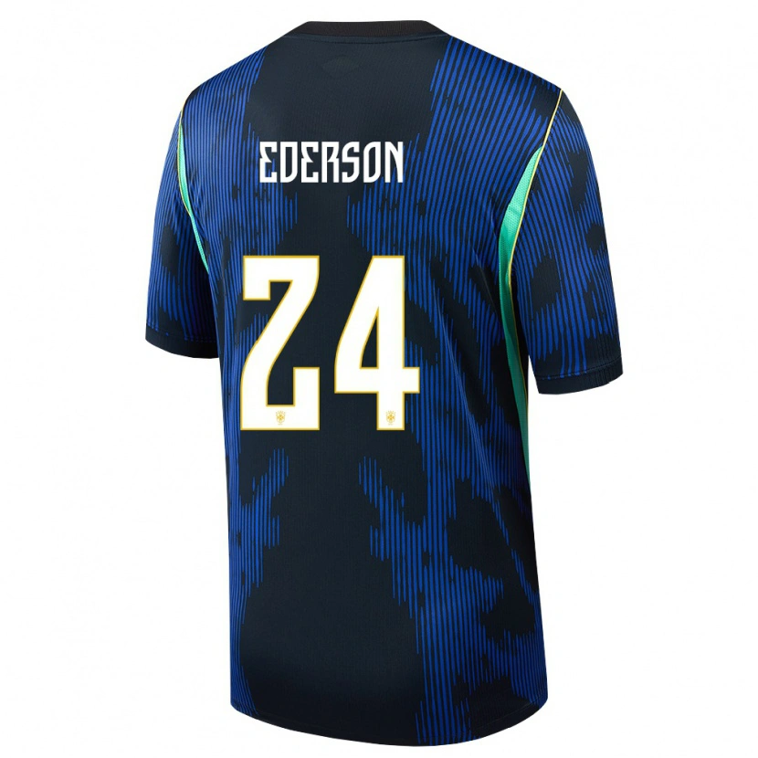 Danxen Women Brazil Ederson #24 Blue Navy Yellow Away Jersey 26-28 T-Shirt