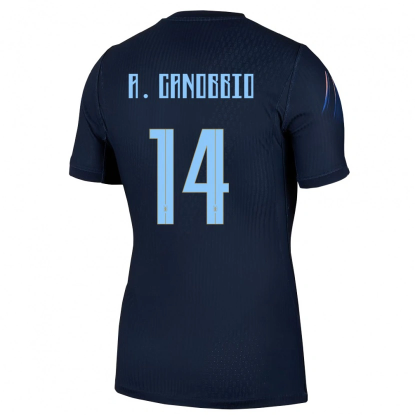 Danxen Women Uruguay Agustín Canobbio #14 Black Blue Away Jersey 26-28 T-Shirt