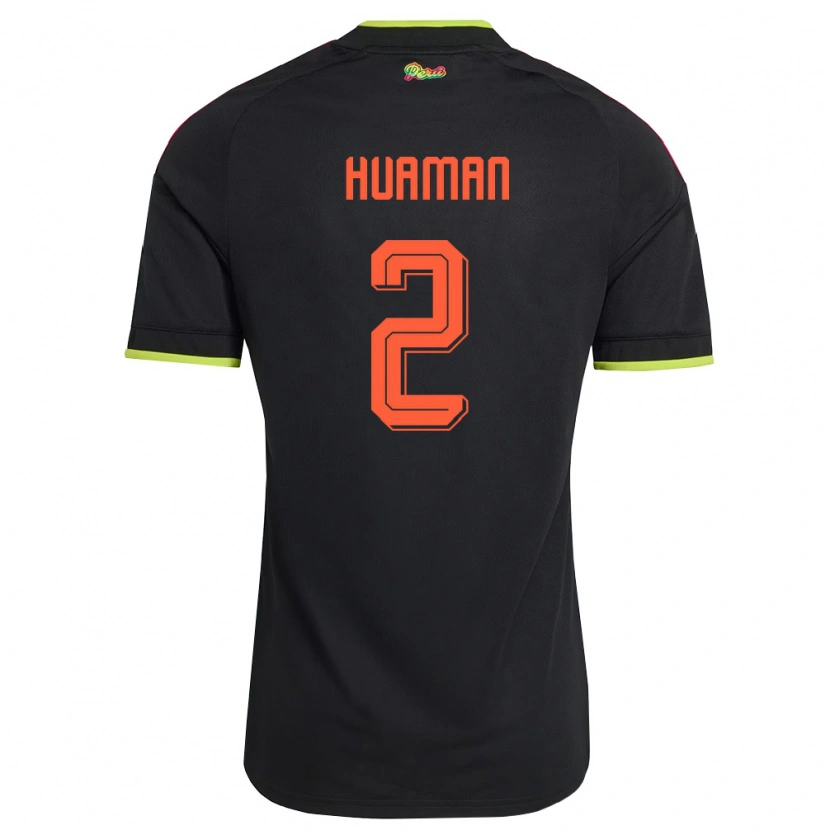 Danxen Women Peru Marco Huamán #2 Black Yellow Pink Away Jersey 26-28 T-Shirt