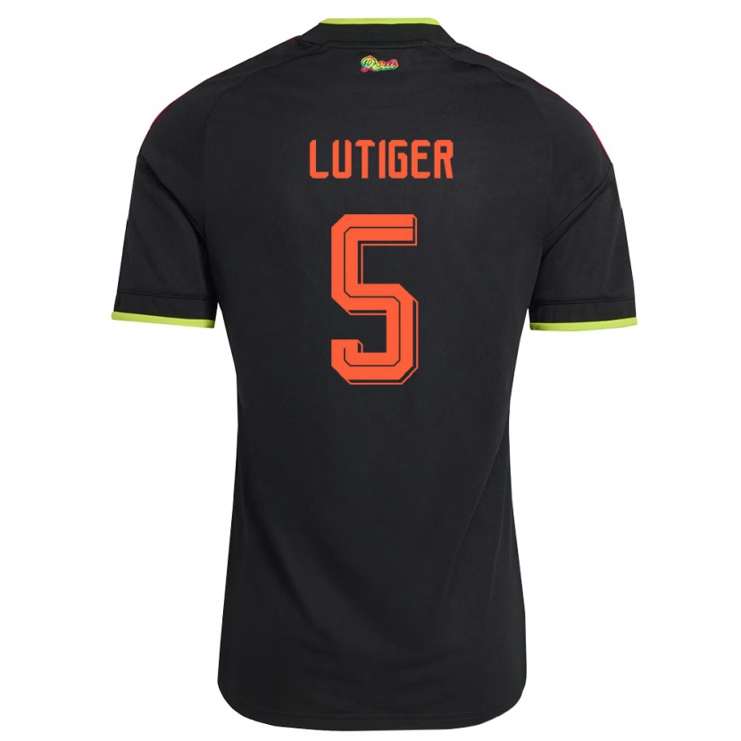 Danxen Women Peru Rafael Lutiger #5 Black Yellow Pink Away Jersey 26-28 T-Shirt