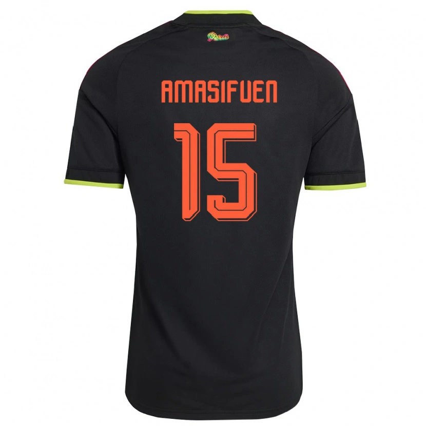 Danxen Women Peru Nicolás Amasifuén #15 Black Yellow Pink Away Jersey 26-28 T-Shirt