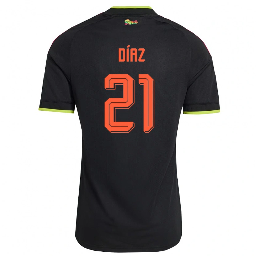 Danxen Women Peru Matías Díaz #21 Black Yellow Pink Away Jersey 26-28 T-Shirt