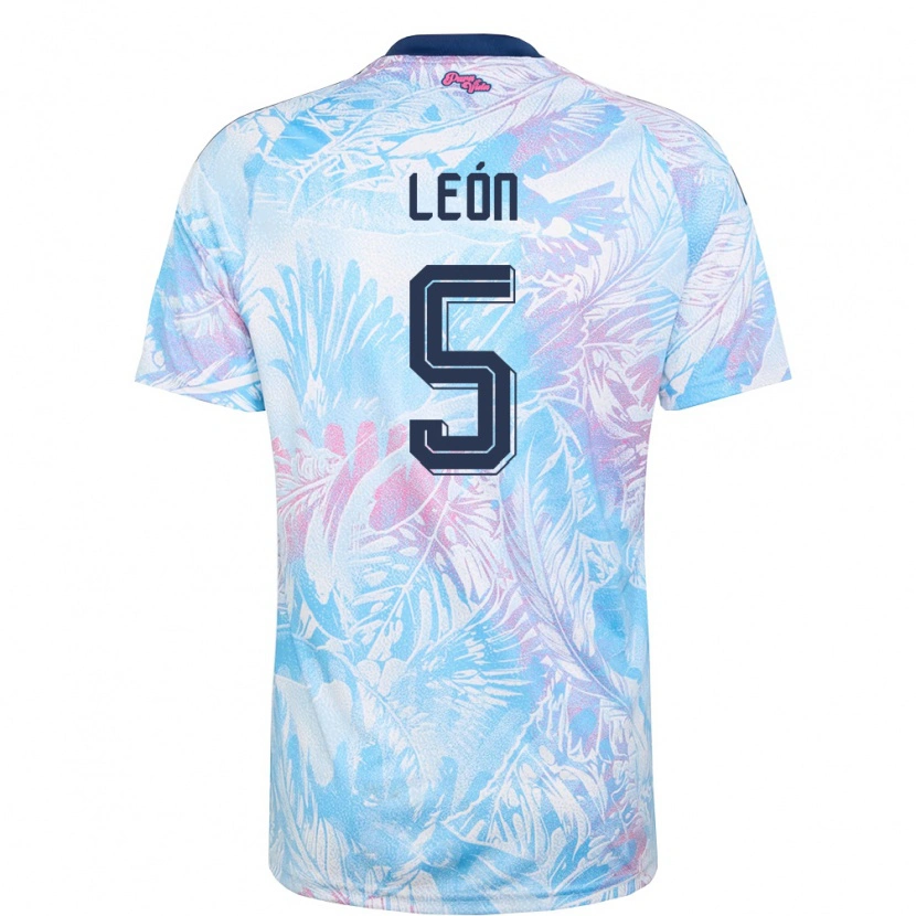 Danxen Women Costa Rica Santiago León #5 Sky Blue Navy Pink Away Jersey 26-28 T-Shirt