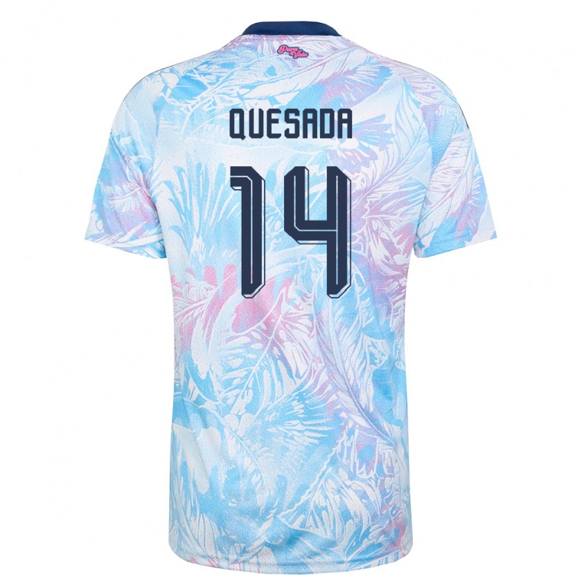Danxen Women Costa Rica Johan Quesada #14 Sky Blue Navy Pink Away Jersey 26-28 T-Shirt