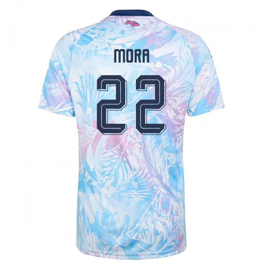 Danxen Women Costa Rica Carlos Mora #22 Sky Blue Navy Pink Away Jersey 26-28 T-Shirt