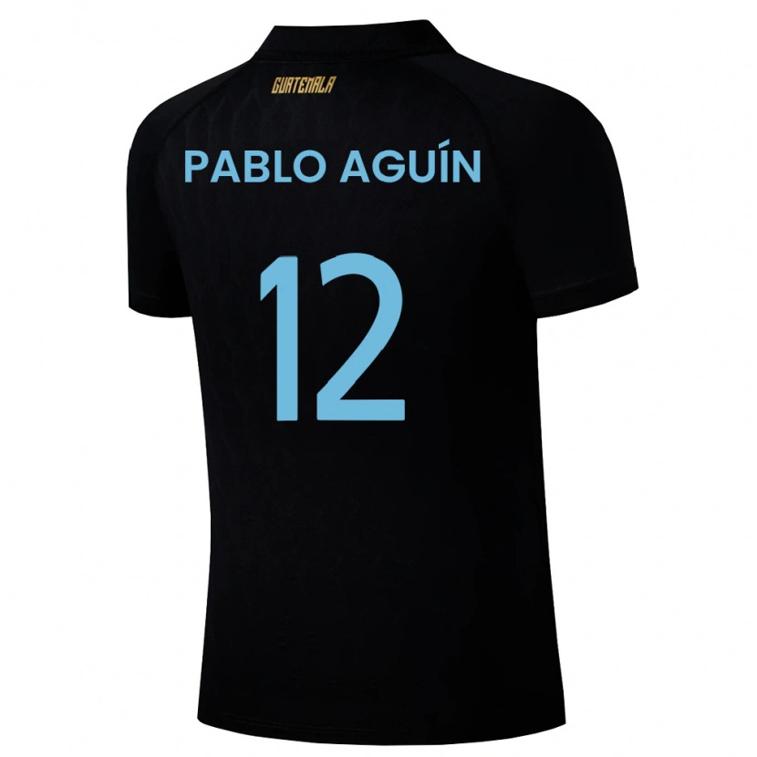 Danxen Women Guatemala Luis Pablo Aguín #12 Black Sky Blue White Away Jersey 26-28 T-Shirt