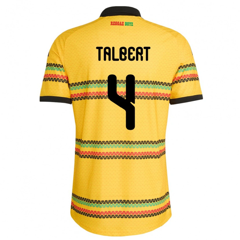 Danxen Kid Jamaica Deshawn Talbert #4 Yellow Black Green Home Jersey 26-28 T-Shirt