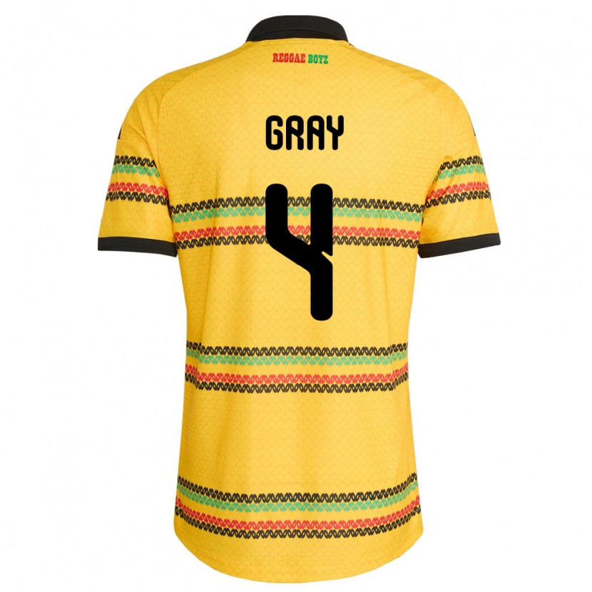 Danxen Kid Jamaica Tayvon Gray #4 Yellow Black Green Home Jersey 26-28 T-Shirt