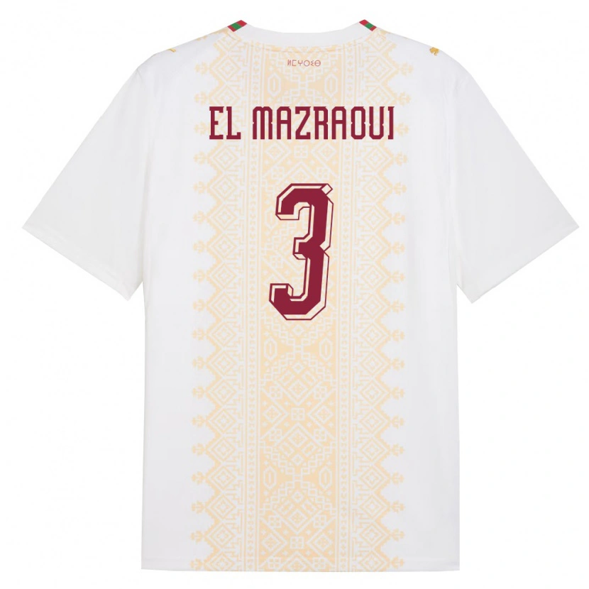 Danxen Kid Morocco Noussair El Mazraoui #3 White Gold Red Away Jersey 26-28 T-Shirt