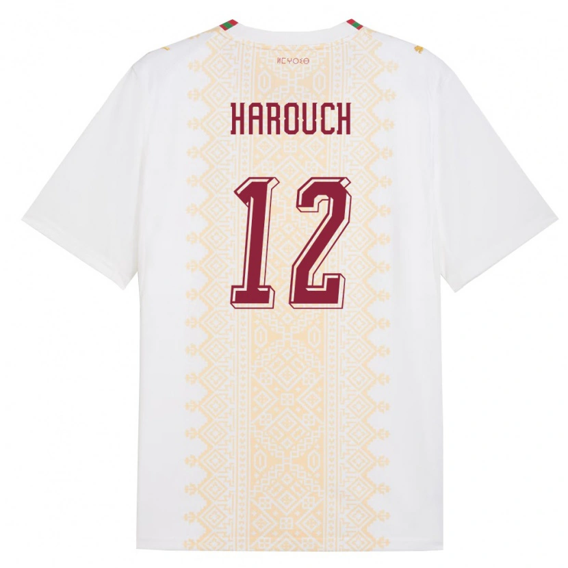 Danxen Kid Morocco Mohamed Harouch #12 White Gold Red Away Jersey 26-28 T-Shirt