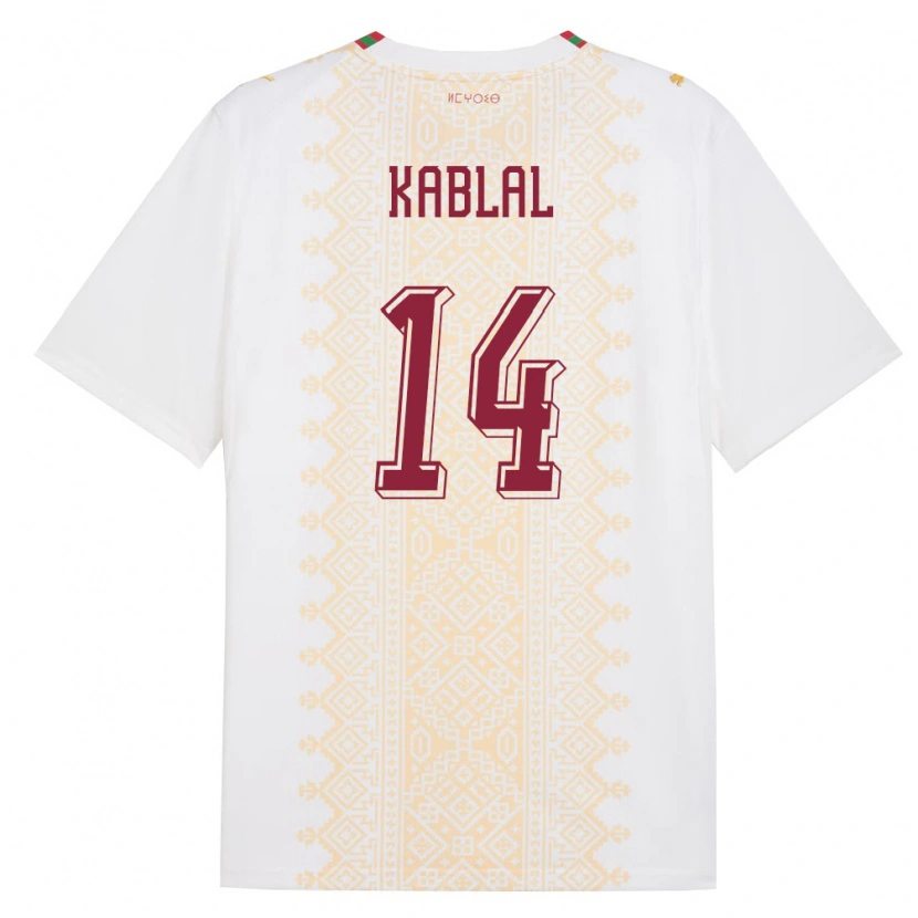 Danxen Kid Morocco Yahya Kablal #14 White Gold Red Away Jersey 26-28 T-Shirt