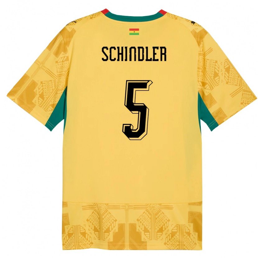 Danxen Kid Ghana Kingsley Schindler #5 Yellow Red Black Away Jersey 26-28 T-Shirt