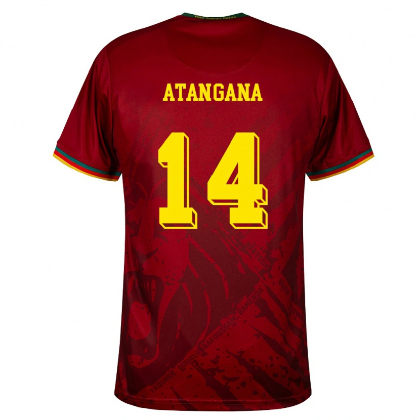 Danxen Kid Cameroon Joseph Atangana Mvondo #14 Deep Red Green Yellow Away Jersey 26-28 T-Shirt