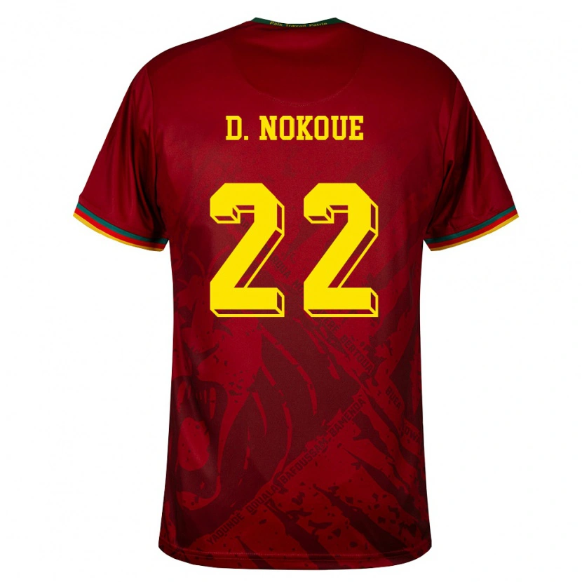 Danxen Kid Cameroon Bryan Djile Nokoue #22 Deep Red Green Yellow Away Jersey 26-28 T-Shirt
