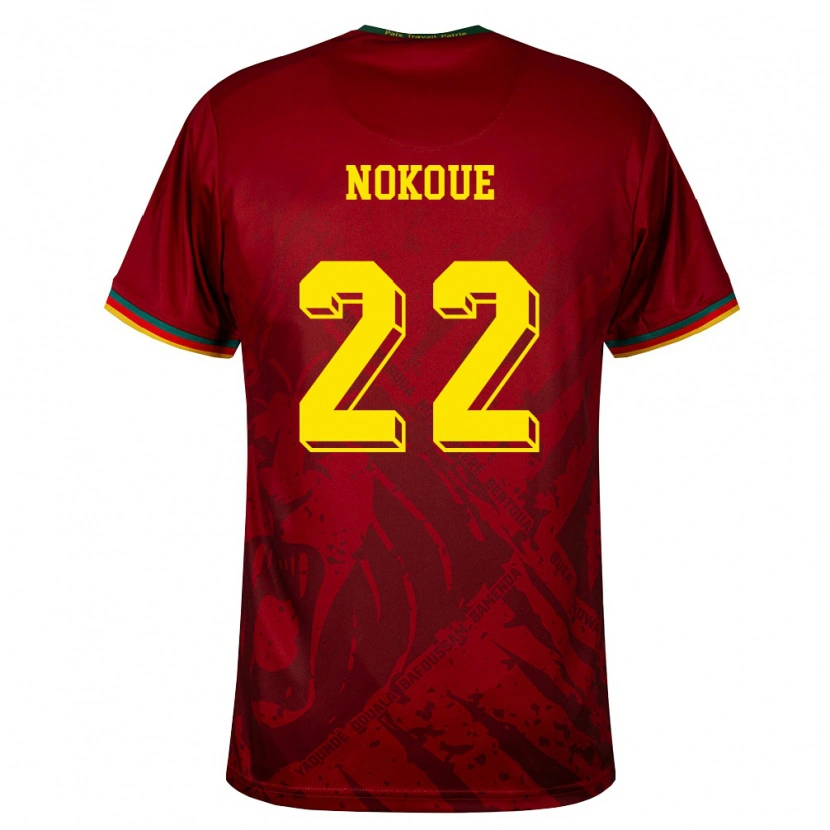 Danxen Kid Cameroon Bryan Nokoue #22 Deep Red Green Yellow Away Jersey 26-28 T-Shirt