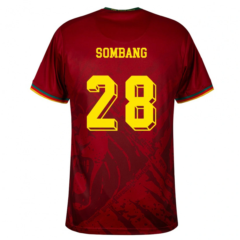 Danxen Kid Cameroon Edouard Sombang #28 Deep Red Green Yellow Away Jersey 26-28 T-Shirt