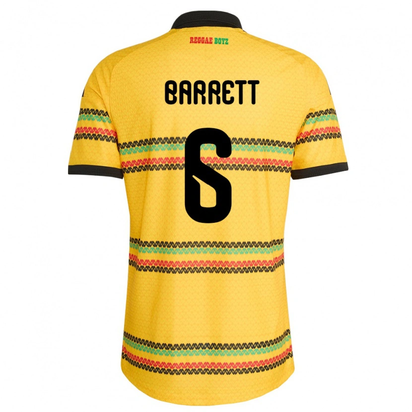 Danxen Men Jamaica Ronaldo Barrett #6 Yellow Black Green Home Jersey 26-28 T-Shirt