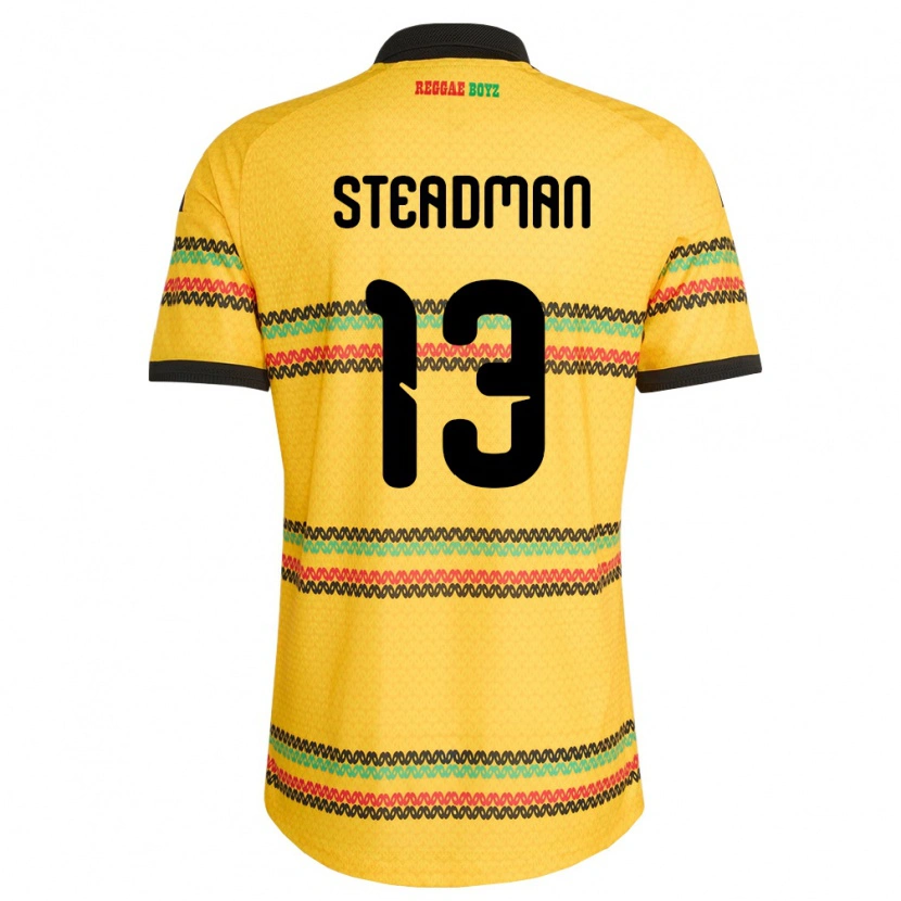 Danxen Men Jamaica Johnoi Steadman #13 Yellow Black Green Home Jersey 26-28 T-Shirt