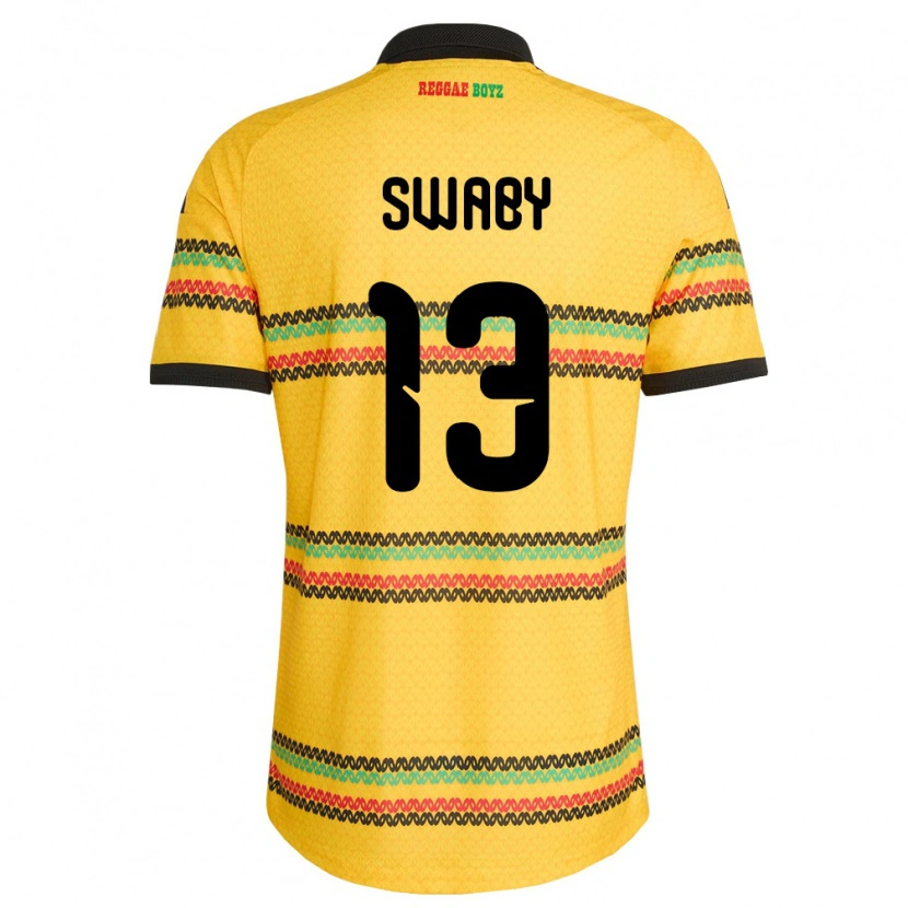 Danxen Men Jamaica Allyson Swaby #13 Yellow Black Green Home Jersey 26-28 T-Shirt