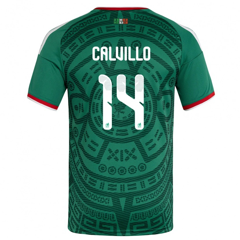 Danxen Men Mexico Carlos Calvillo #14 Green White Red Home Jersey 26-28 T-Shirt