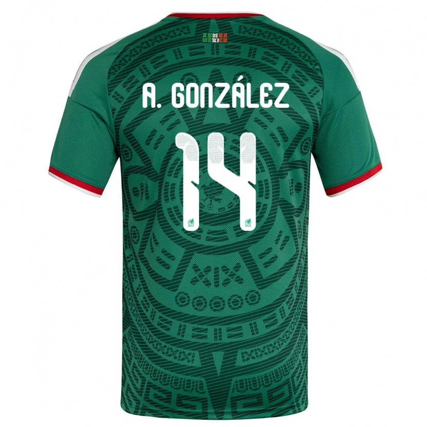 Danxen Men Mexico Armando González #14 Green White Red Home Jersey 26-28 T-Shirt