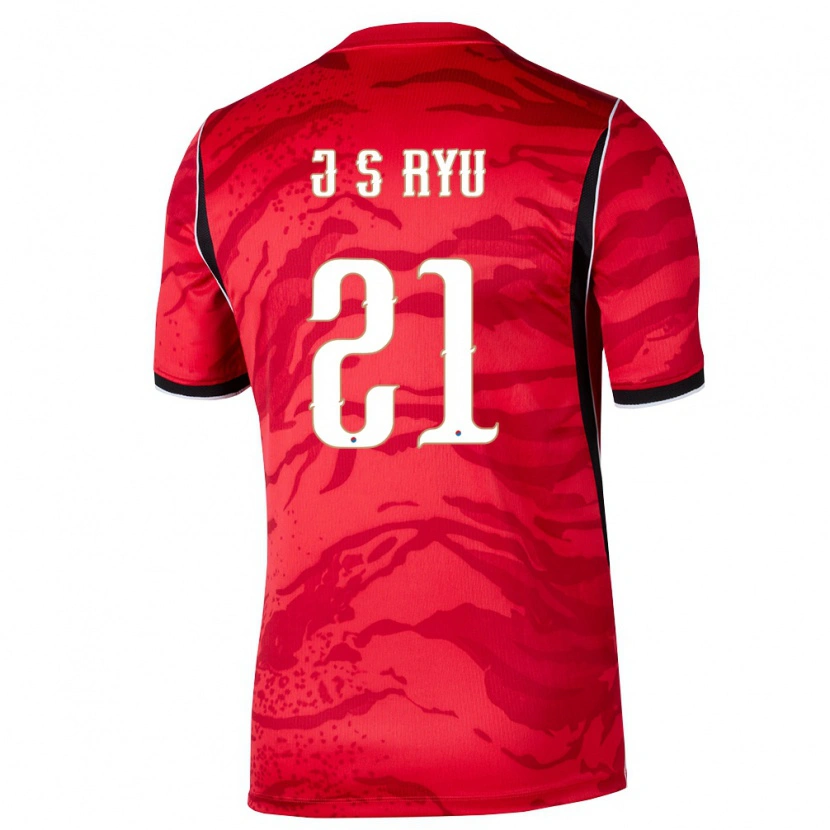 Danxen Men South Korea Ryu Ji Soo #21 Red White Black Home Jersey 26-28 T-Shirt