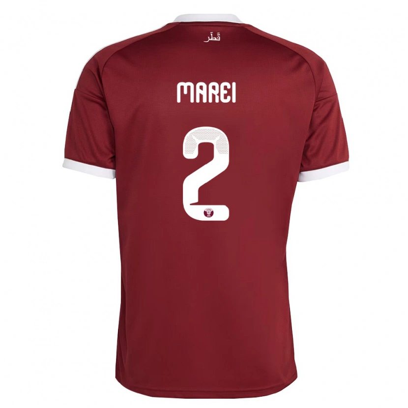 Danxen Men Qatar Yousef Marei #2 Red Burgundy White Home Jersey 26-28 T-Shirt