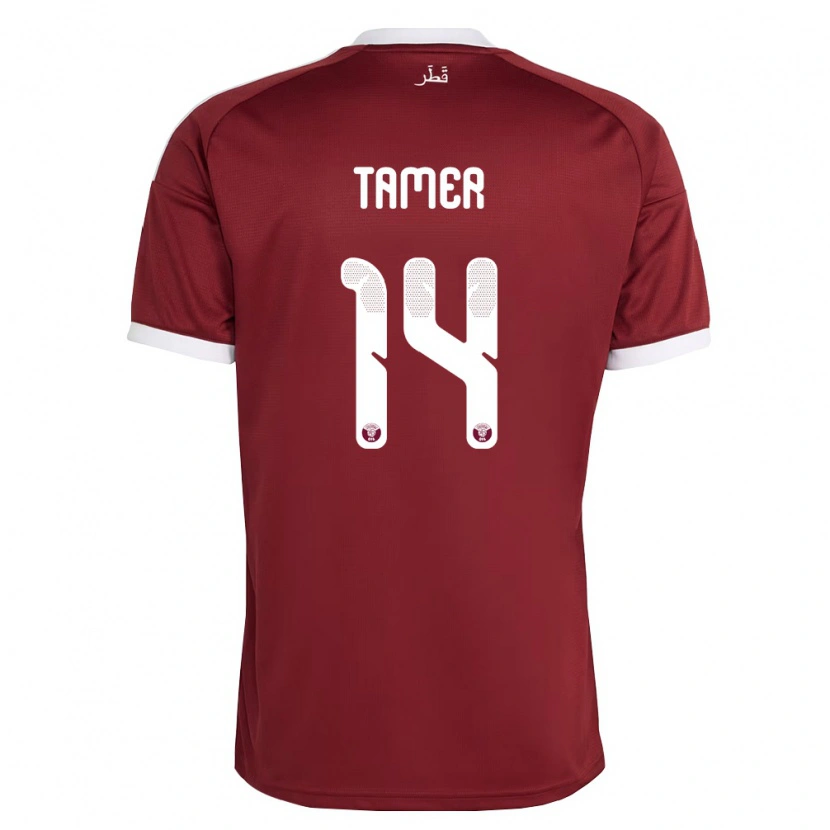 Danxen Men Qatar Noureldan Tamer #14 Red Burgundy White Home Jersey 26-28 T-Shirt