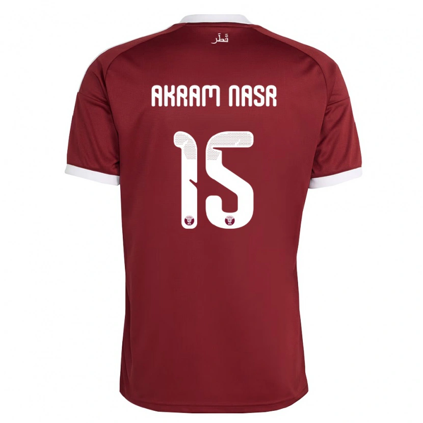 Danxen Men Qatar Mohamed Akram #15 Red Burgundy White Home Jersey 26-28 T-Shirt