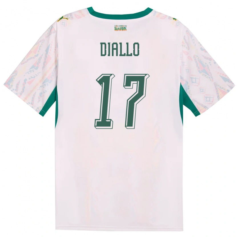Danxen Men Senegal Ibrahima Diallo #17 White Green Yellow Home Jersey 26-28 T-Shirt
