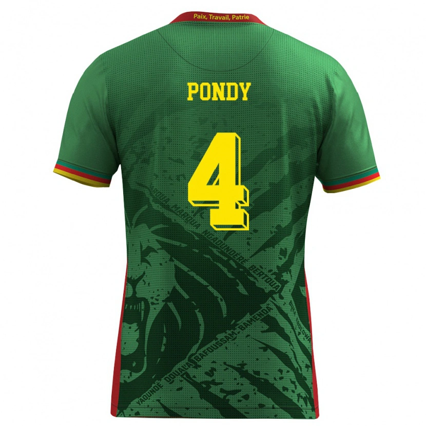 Danxen Men Cameroon Chris Pondy #4 Green Yellow Red Home Jersey 26-28 T-Shirt